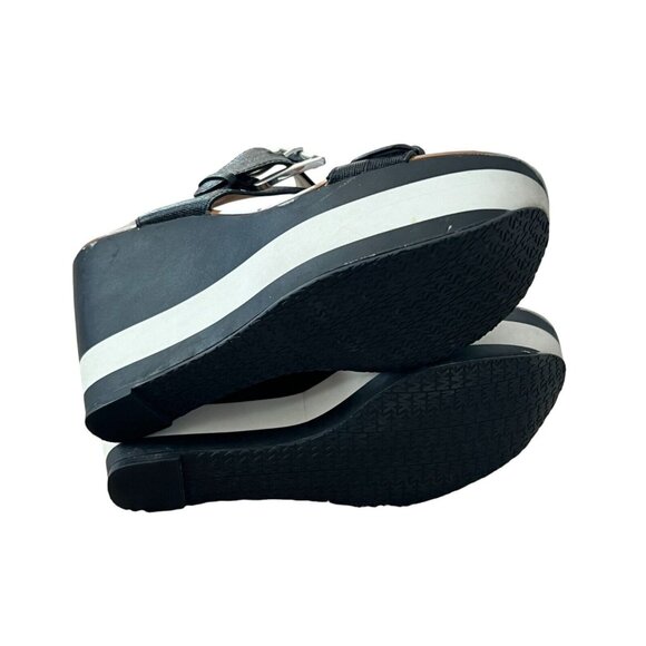 Michael Kors Warren Sandals Size 7 Black White Platform Heels Leather - Picture 8 of 9